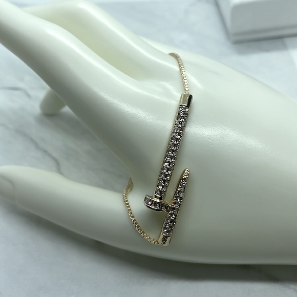 Gold Iced Out Rhinestone Encrusted Zirconia Bracelet - Picture 7 of 12